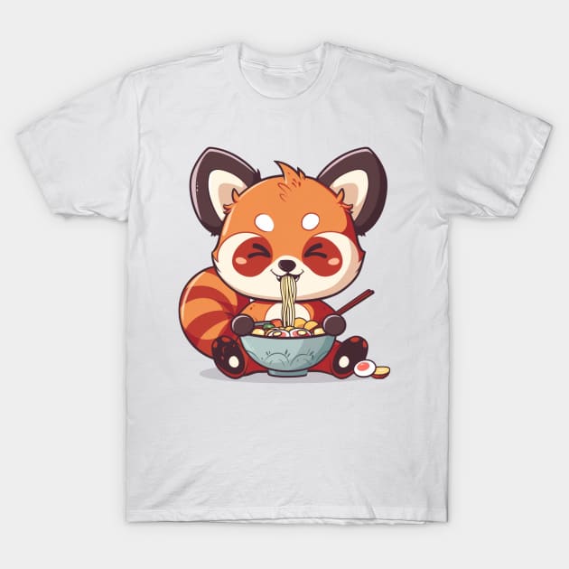 Cute Red Panda eating ramen T-Shirt by MilkyBerry